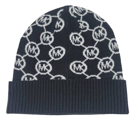 Michael Michael Kors Monogram Logo Ribbed Cuff Knit One Size Beanie - Picture 4 of 4